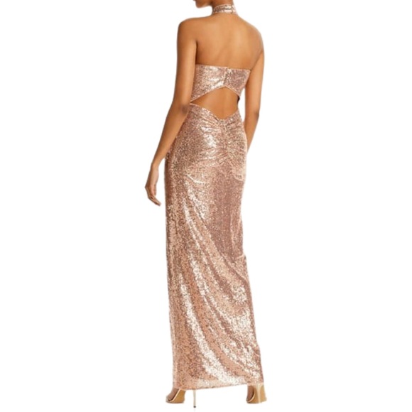 NWT Aqua Sequined Halter Evening Dress - Picture 3 of 14